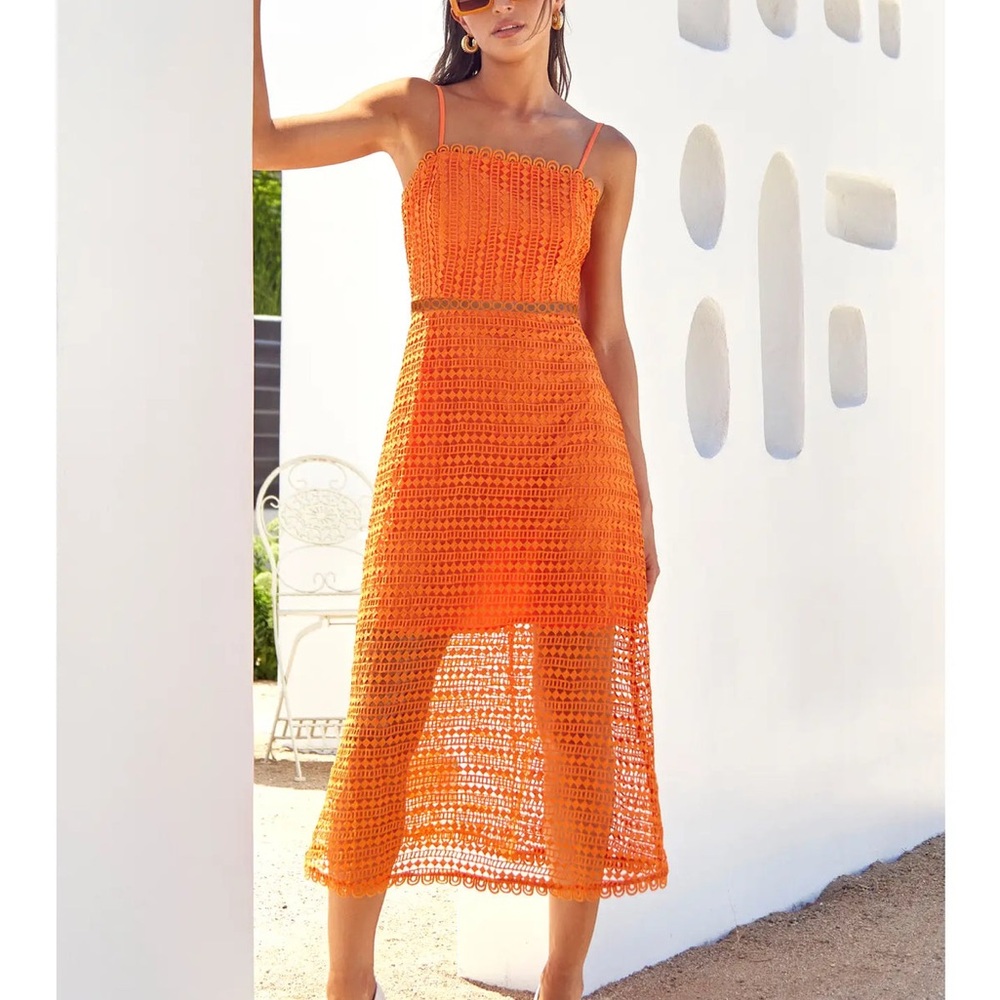 Orange Crochet Midi Dress